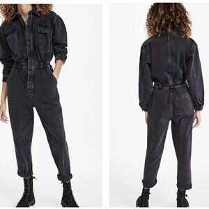 AGOLDE Vianka Denim Utility Jumpsuit Button Front Pockets Black